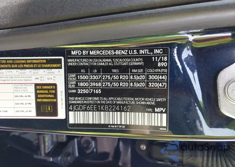 2019 Mercedes-Benz Gls 450 4Matic from USA, damaged, VIN 4JGDF6EE1KB224162